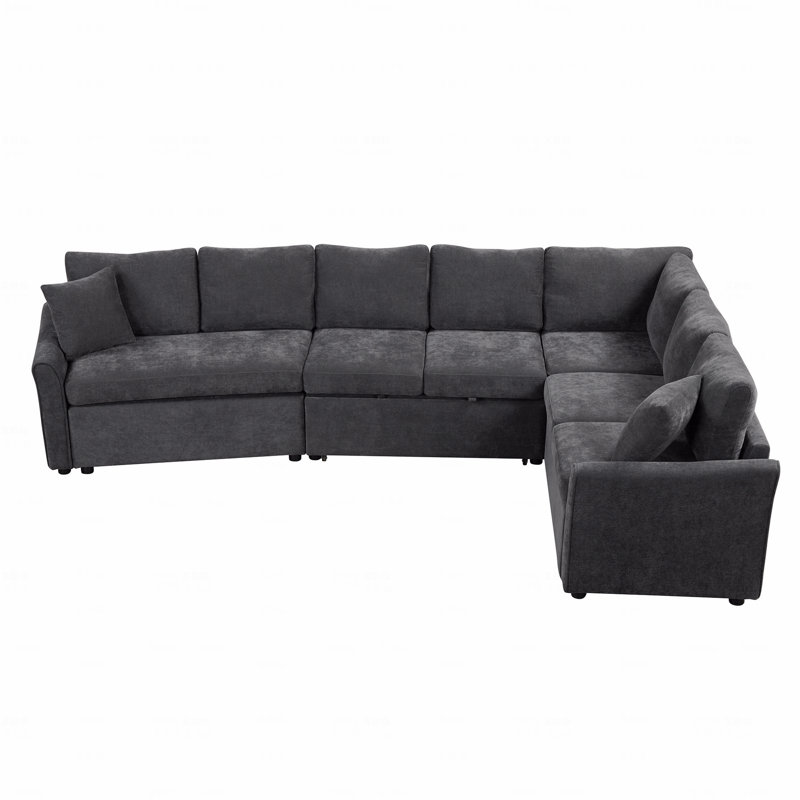 Sleeper, 124.8"L-Shaped Sofa Convertible Sofa Bed Pull Out Sofa  With Two Back Throw Pillows, Two Usb Ports And Two Power Sockets