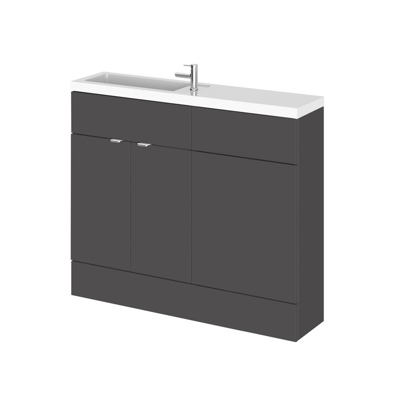 Fusion 1005mm Single Bathroom Vanity with Integrated Polymarble Basin, Gloss Grey