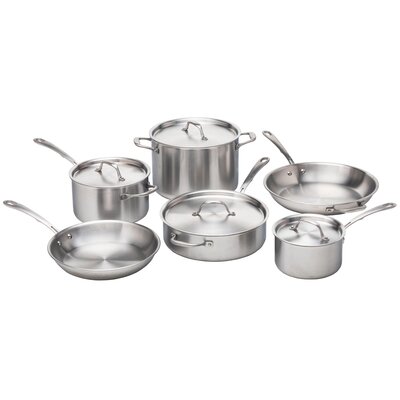 Kitchara 5-Ply Brushed Stainless Steel Cookware Set - Oven Safe & Induction Cooktop Compatible - 10 Piece Professional Grade Pots And Pans Sets With L -  67-3OVL-W0MP