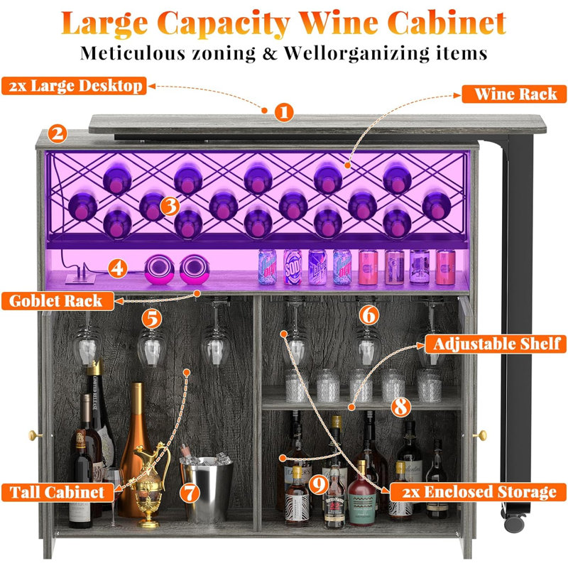 Kolyu Bar with Wine Storage, Gray/Black