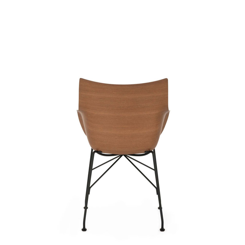 Q/Wood Upholstered Arm Chair, Dark Wood/Black/Black