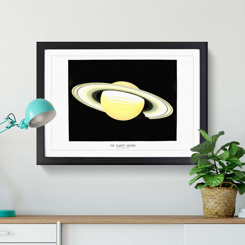 Planet Saturn by E. L. Trouvelot - Picture Frame Painting Print, 36cm H x 48cm W x 2cm D, Black Framed