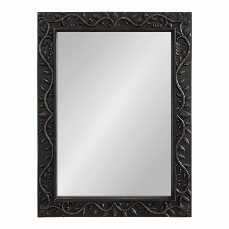 Moeko Solid Wood Frame Rectangle Wall Mirror, Black