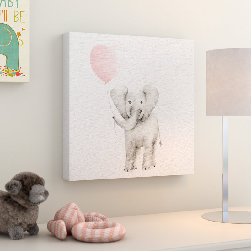 «Kepler Baby Elephant Ballon», impression en rose, H 17 po x l 17 po, Toile tendue