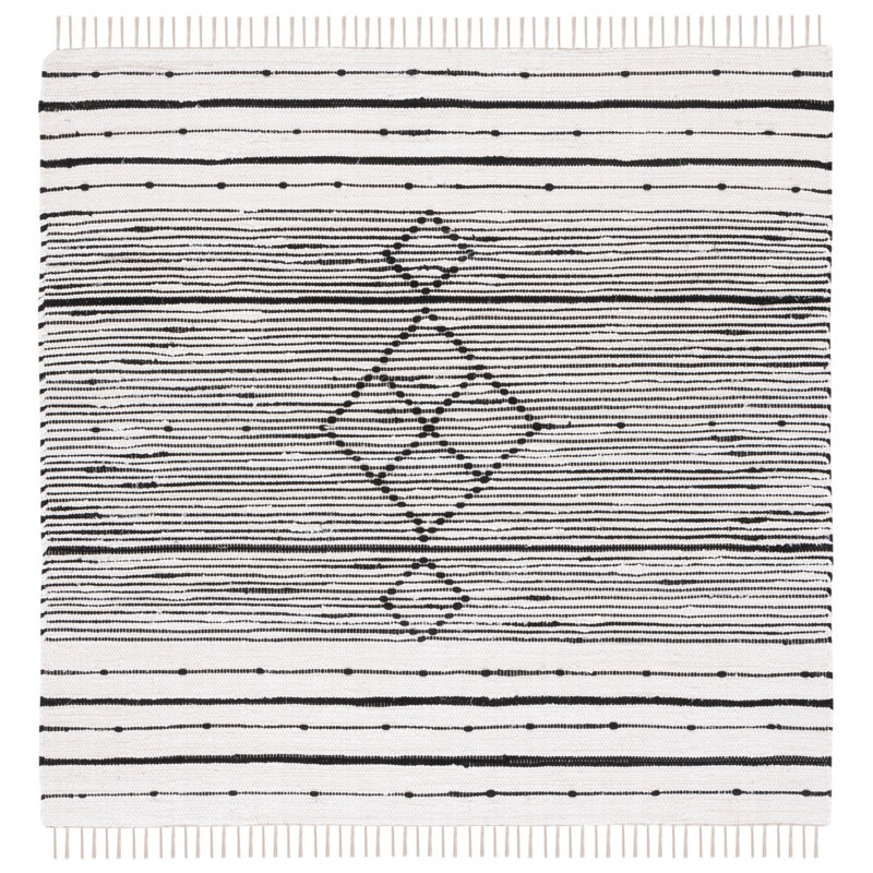 Striped Kilim Flat Weave Cotton Geometric Rug, Square 6'