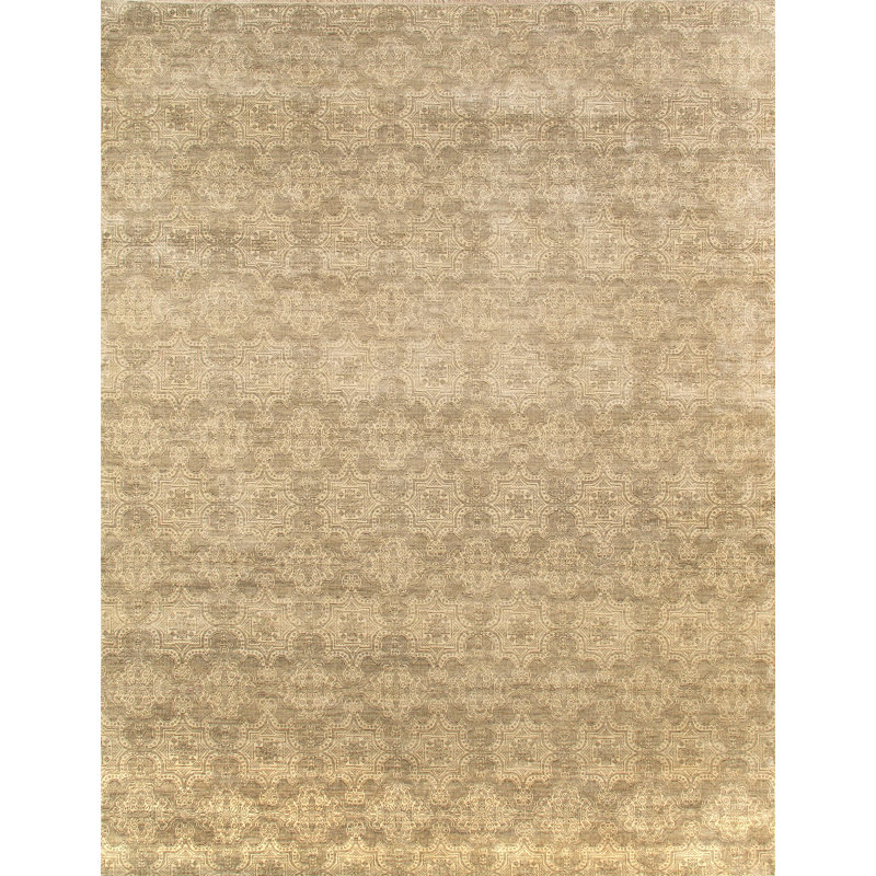 Modern Hand Knotted Wool Geometric Area Rug in Beige