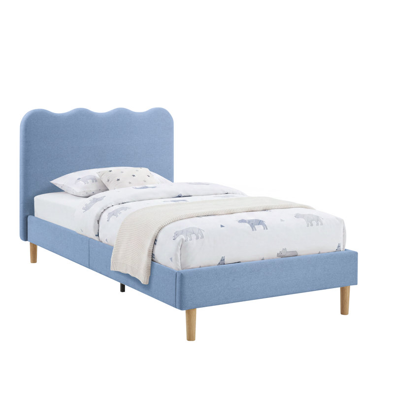 Lit simple tapissier Wave, Light Blue Linen