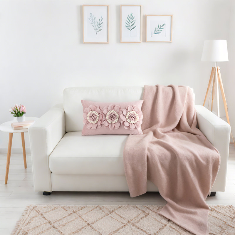  Housse de coussin rectangulaire intérieur / extérieur Sunflower, Or rose / blanc