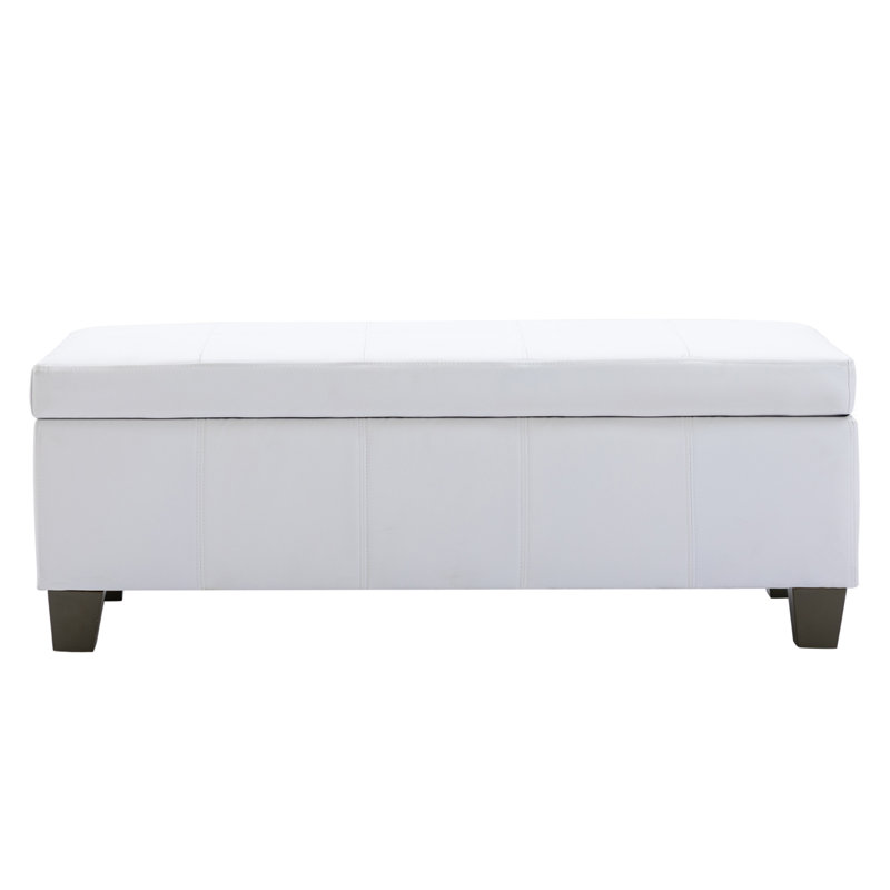 51 Inch Faux Leather Rectangle Storage Ottoman, White