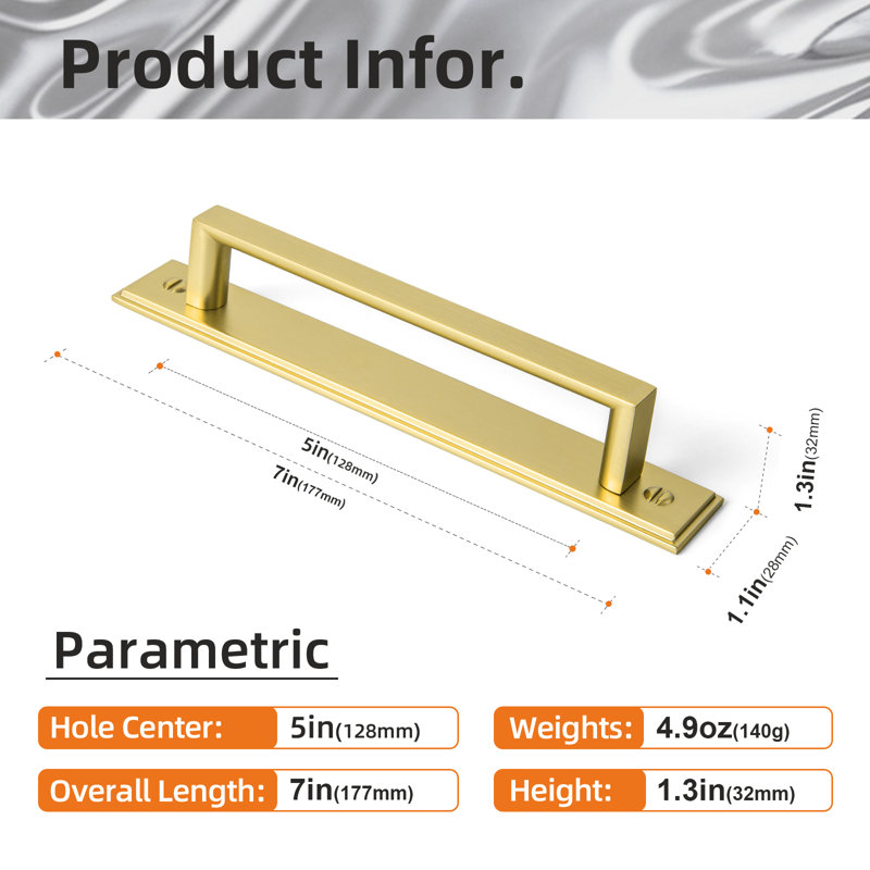 Bar Pull With Backplate Multipack, Brushed Gold, 5"