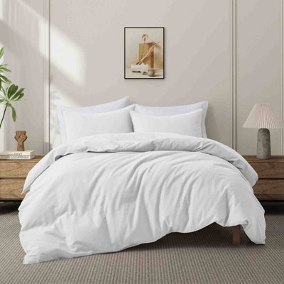 Linen Cotton Blend Duvet Cover Set – Breathable Washed Linen Bedding with Zipper Closure & Corner Ties, Soft Farmhouse Style