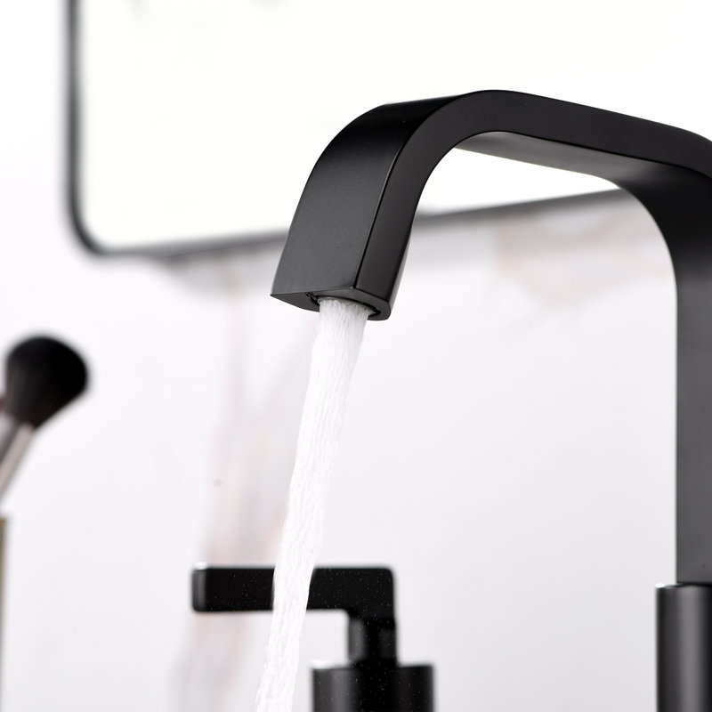 Robinet de meuble-lavabo à 2 poignées avec drain escamotable en métal Raiden, Noir mat