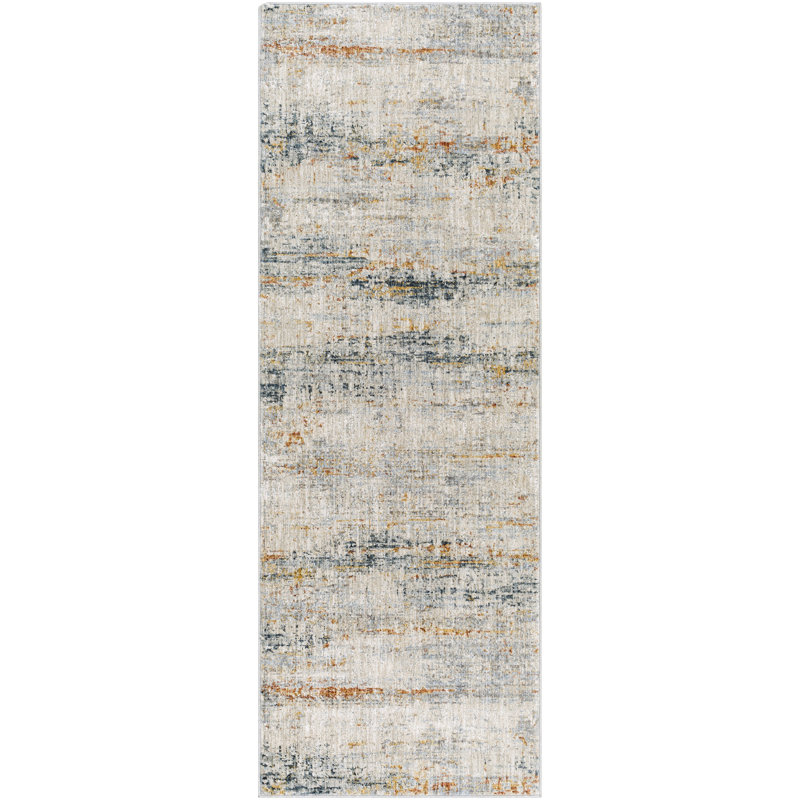 Tapis chameau / ivoire / bleu, Tapis de couloir 2 pi 7 po x 7 pi 3 po