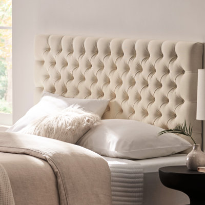 Tête de lit en tissu pour grand lit, avec une tête de lit Flair moderne et élégante, revêtement imitation diamant classique