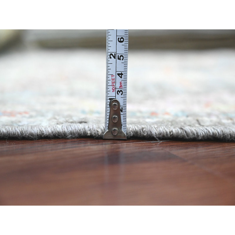 Tapis oriental 2 pi 1 po x 3 pi 5 po gris, noué à la main, motif angora afghan Oushak avec teinture végétale, laine pure, tapis oriental