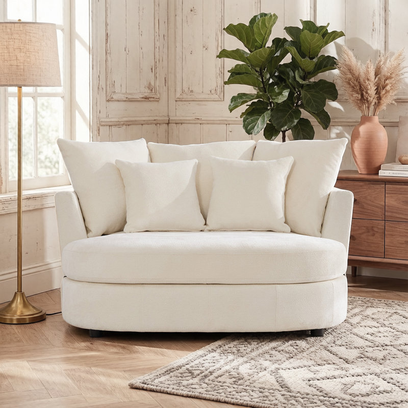 Fauteuil demi-tonneau avec coussin 54,5 po, Beige