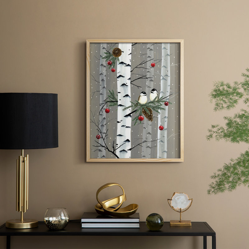 Birch Birds I, reproduction encadrée - bois massif, Naturel, H 11 po x l 9 po