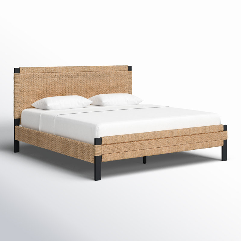 Seaside Splendor Queen Bed with Woven Banana Stem and Metal Frame