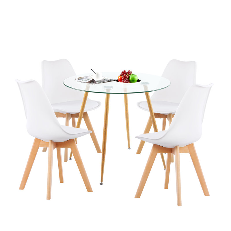 Iresha 4 - Person Glass Top Four Leg Dining Set, Oak