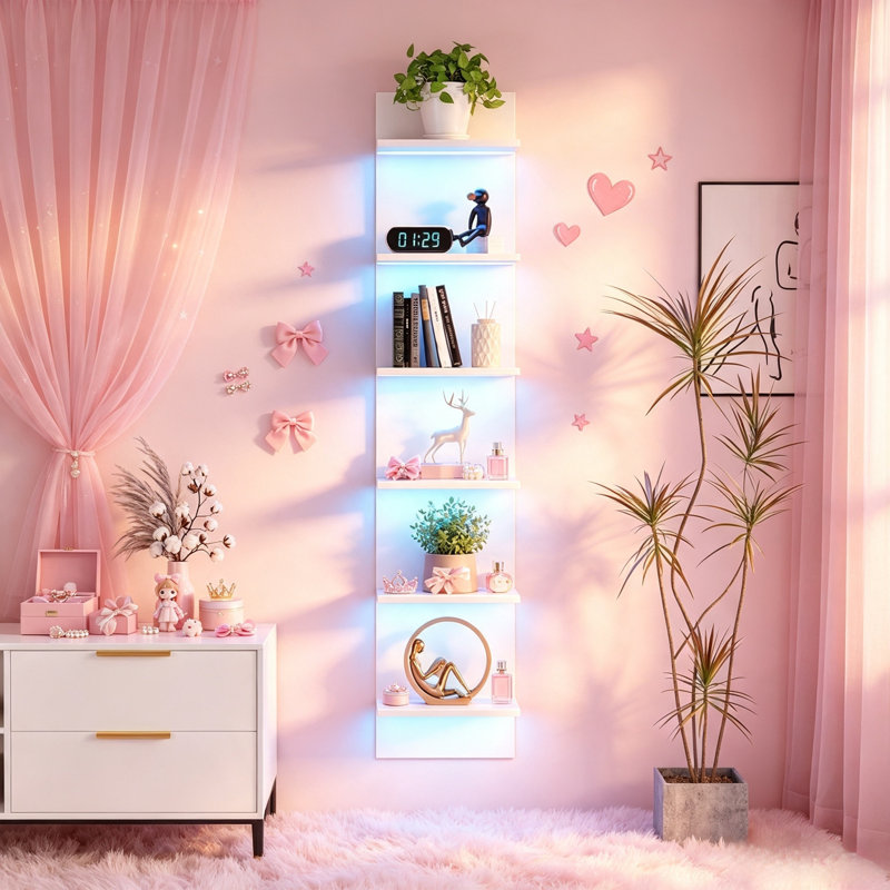 Tablette flottante murale à 6 niveaux avec lumières DEL RVB, pour chambre à coucher, salon, bureau, maison, décoration