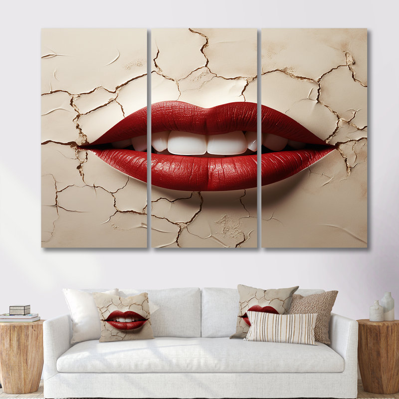 Ensemble de salon Landyn - Fashion Lips Wall Art, H 28 po x l 36 po x P 1 po, Toile tendue