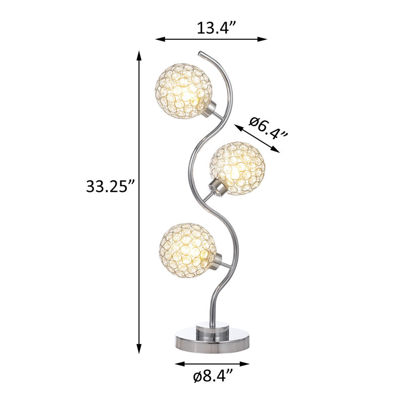 33-inch 3-light Curvy Metal Table Lamp Silver