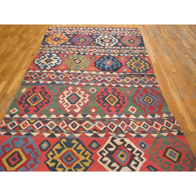 Tapis en laine tissé à plat à motif de losanges multicolores des années 1870