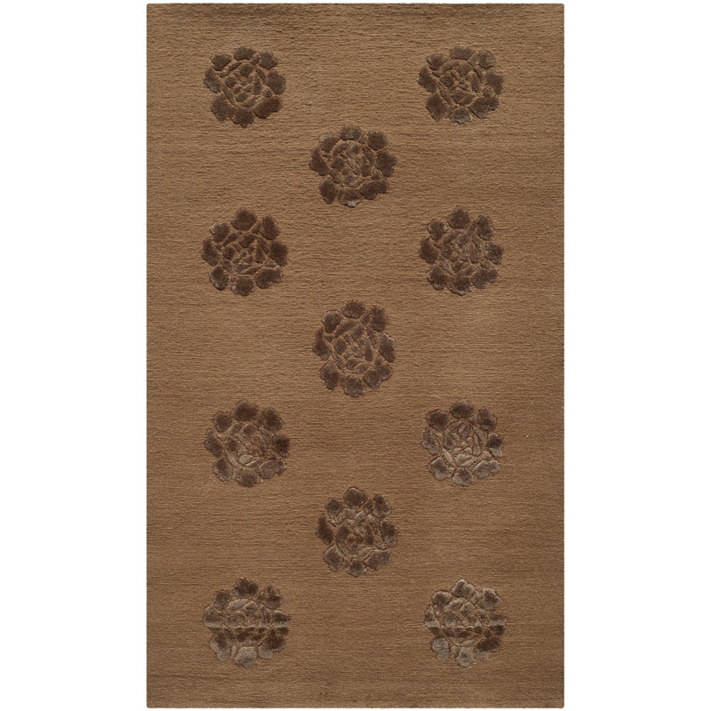 Tapis cacao en soie noué à la main Brosley Medallions, Rectangle 7 pi 9 po x 9 pi 9 po