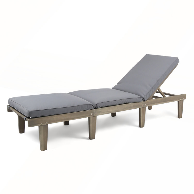 Ariana Wood Chaise Lounge with Plush Cushion, Gray, Gray