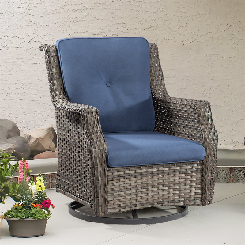 Chaise de patio pivotante avec coussins Nihat, Bleu