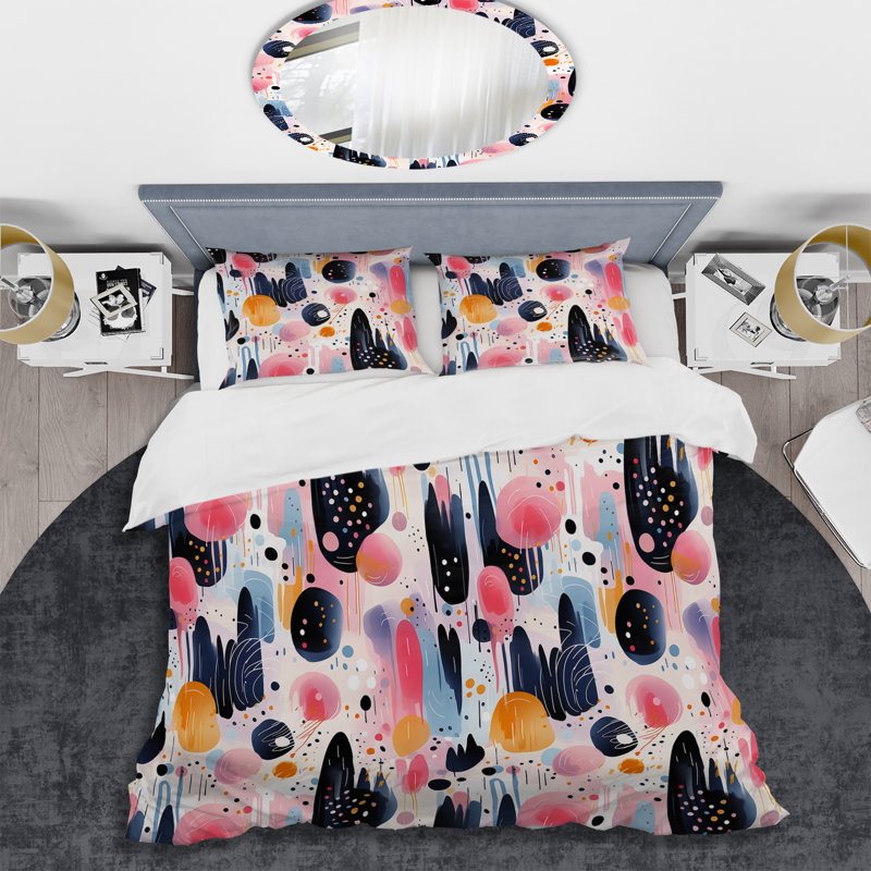 Ensemble de housse de couette bleu et rose Mid-Century, Housse de couette pour très grand lit et 2 très
