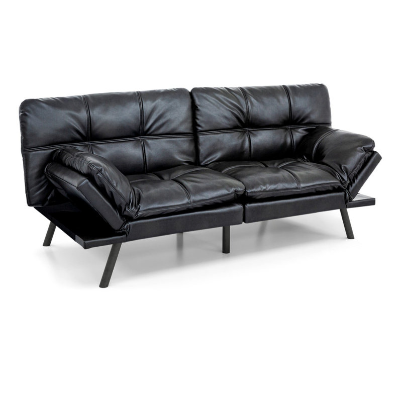3-in-1 Convertible Futon Sofa Bed, Dual Armrest Styles, Heavy-Duty Compact Loveseat, Black