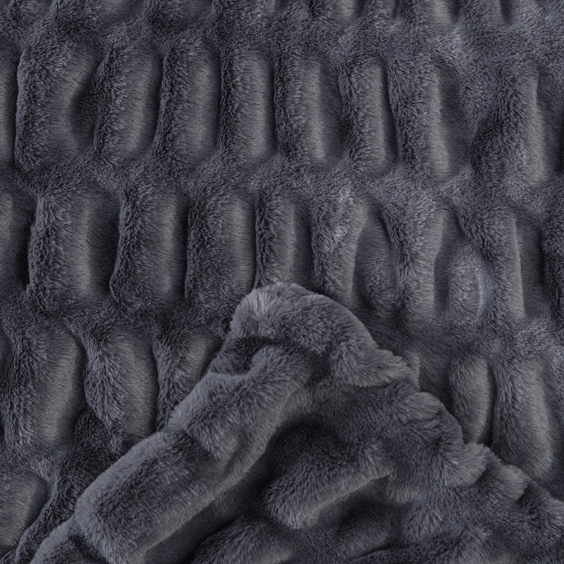 Gray Reversible Faux Fur and Mink Throw Blanket 50x65 Inches