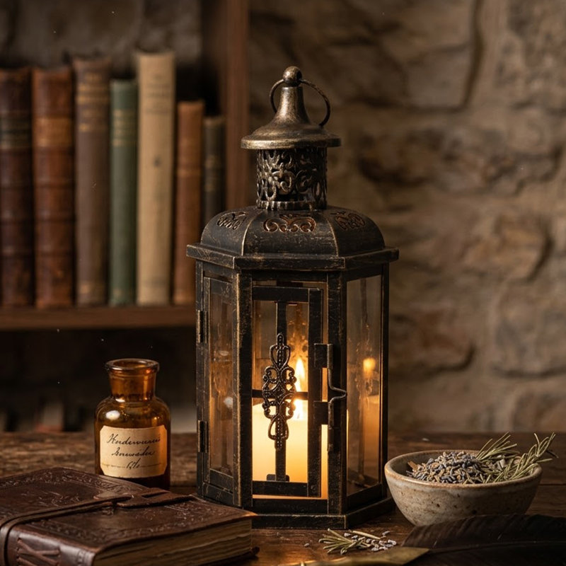 10'' H Metal Tabletop Lantern, Black