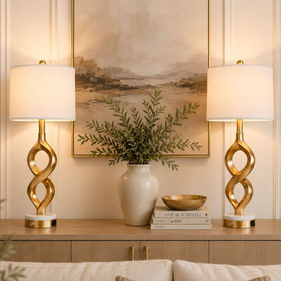 29.5" Champagne Gold Table Lamps with USB-A/USB-C Ports, Touch Switch & LED Bulbs