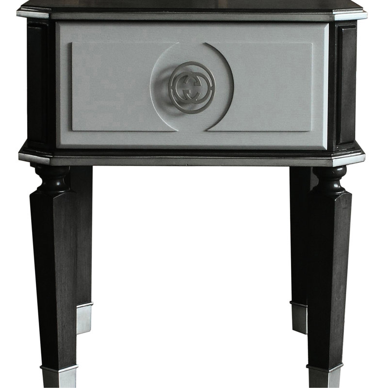 Table de bout moderne à 1 tiroir au fini gris anthracite et gris pour le salon