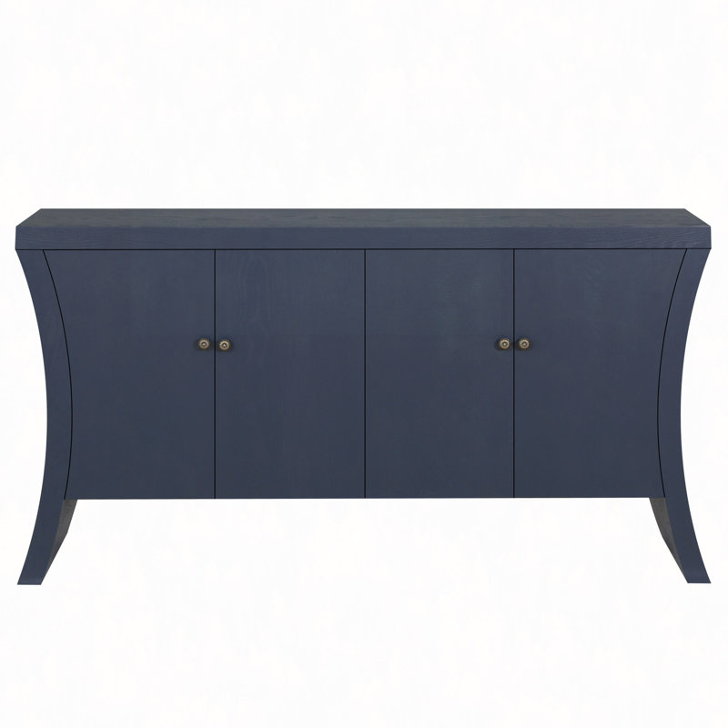 4-Door Storage Cabinet with Wooden Arc Legs, Navy Blue