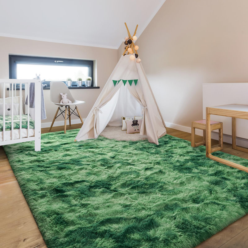 Tapis à poil long Antonije Tie Dye, Rectangle de 5 pi x 8 pi, Vert
