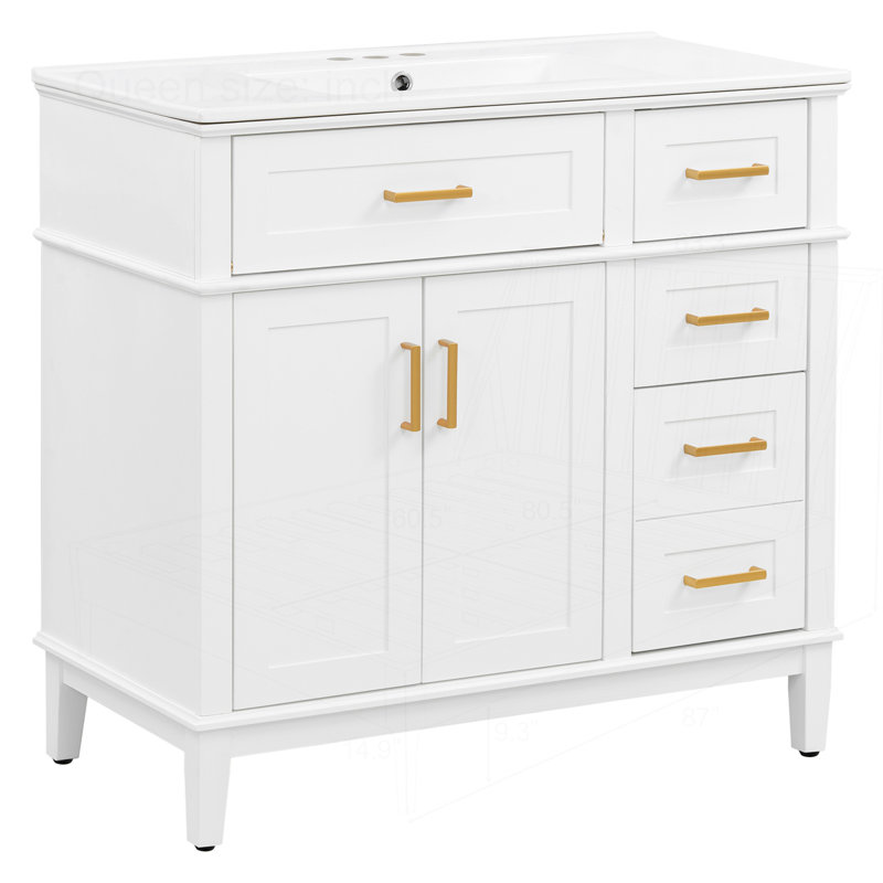Meuble-lavabo moderne 36 "avec lavabo en céramique, Blanc