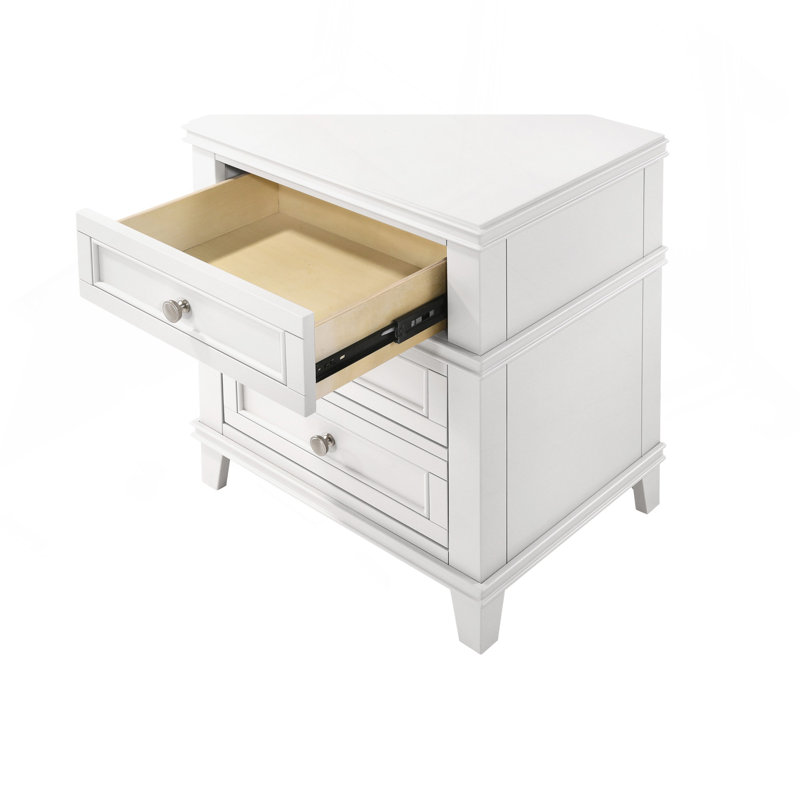 Table de chevet 3 tiroirs avec USB, Blanc