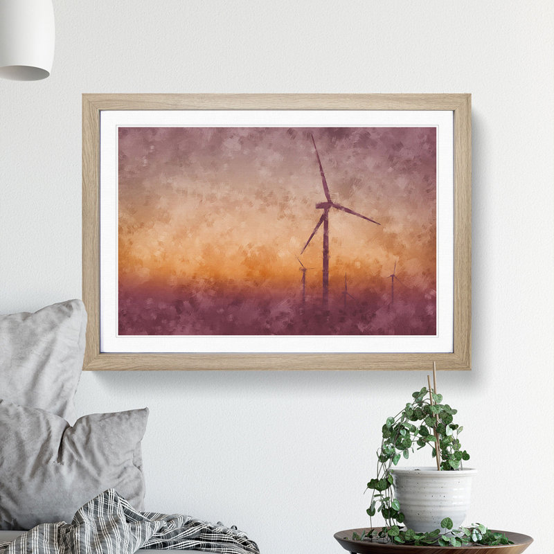 Wind Turbines Vol.1 - Picture Frame Painting, Oak Framed, 27cm H x 36cm W x 2cm D