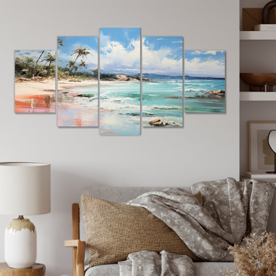 «Green Tropical Beach Escape III - Coastal Tropical Multipanel», ensemble d'art mural