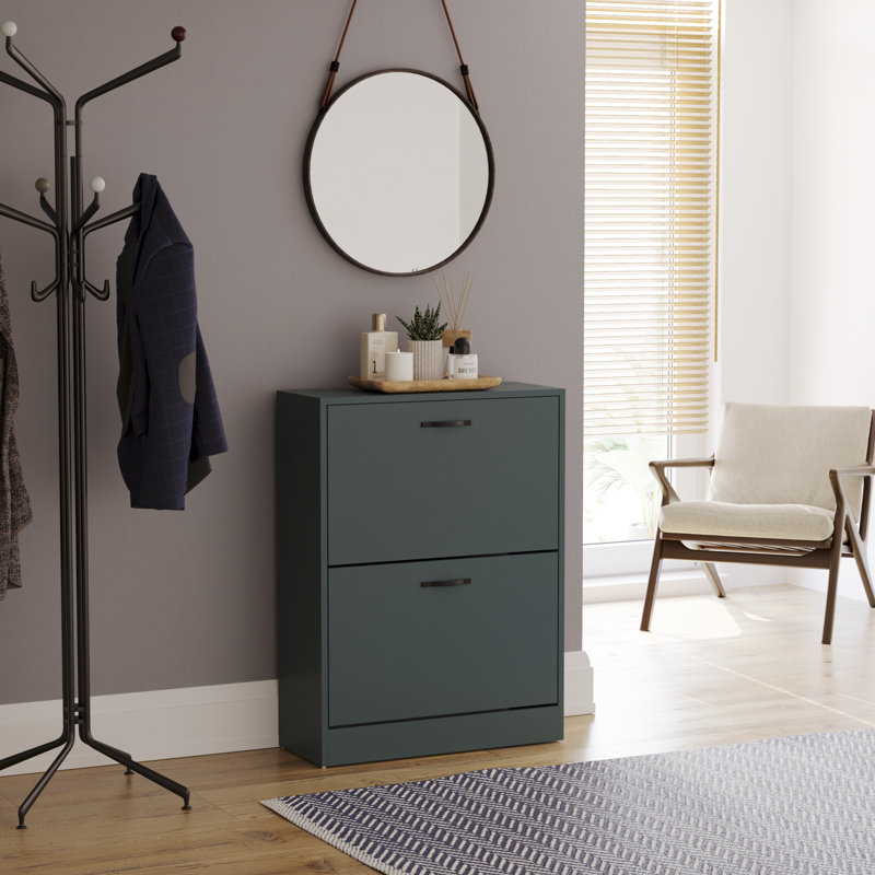 Drawer Flip Down Shoe Storage Free Standing Cabinet For Hallway, 80" H x 60" W x 24" D, Green