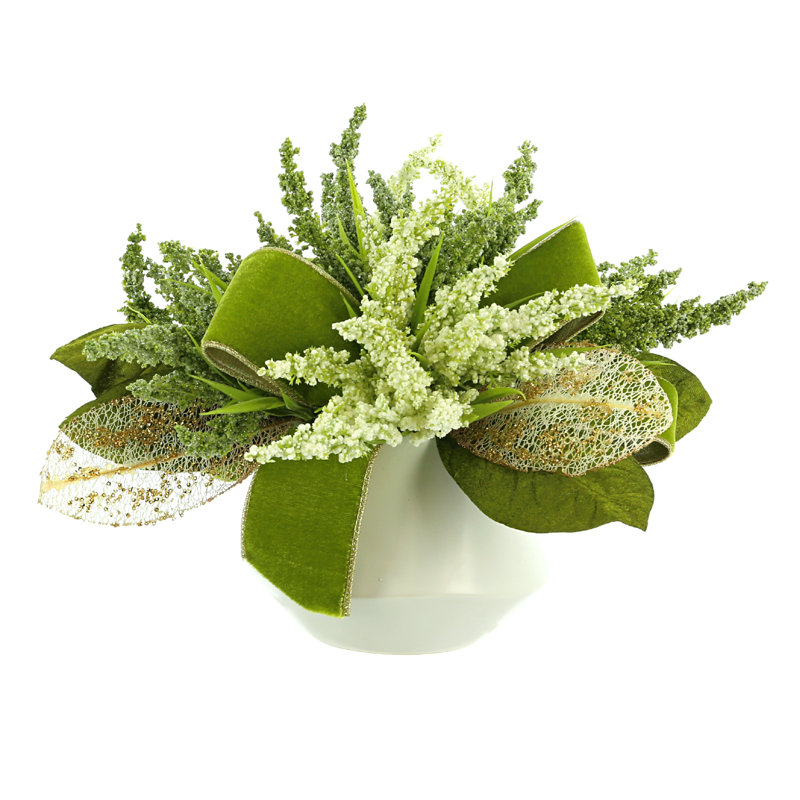 Mixed Green And White Heather Holiday Arrangement