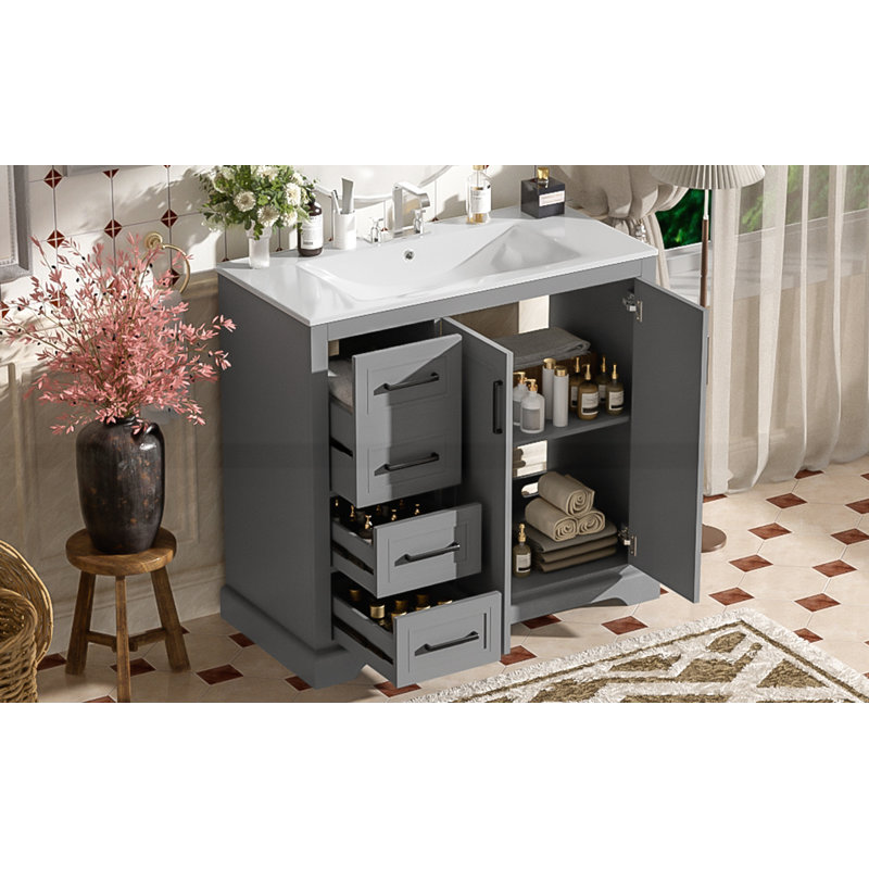 36" Modern Bathroom Vanity with Ceramic Sink, Gray