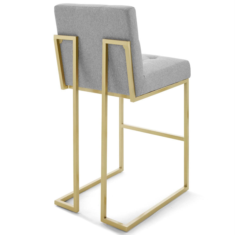 Privy Light Gray Tufted Upholstered Bar Stool with Black Metal Base