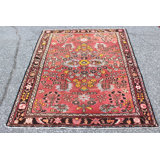 Tapis unique en laine noué à la main des années 1950 de 3 pi 11 po x 6 pi en rose / jaune / noir
