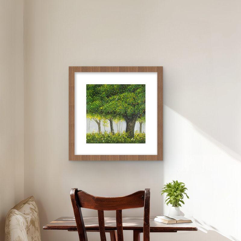 «Forest by Summer - Trees», reproduction encadrée avec passe-partout contemporain
