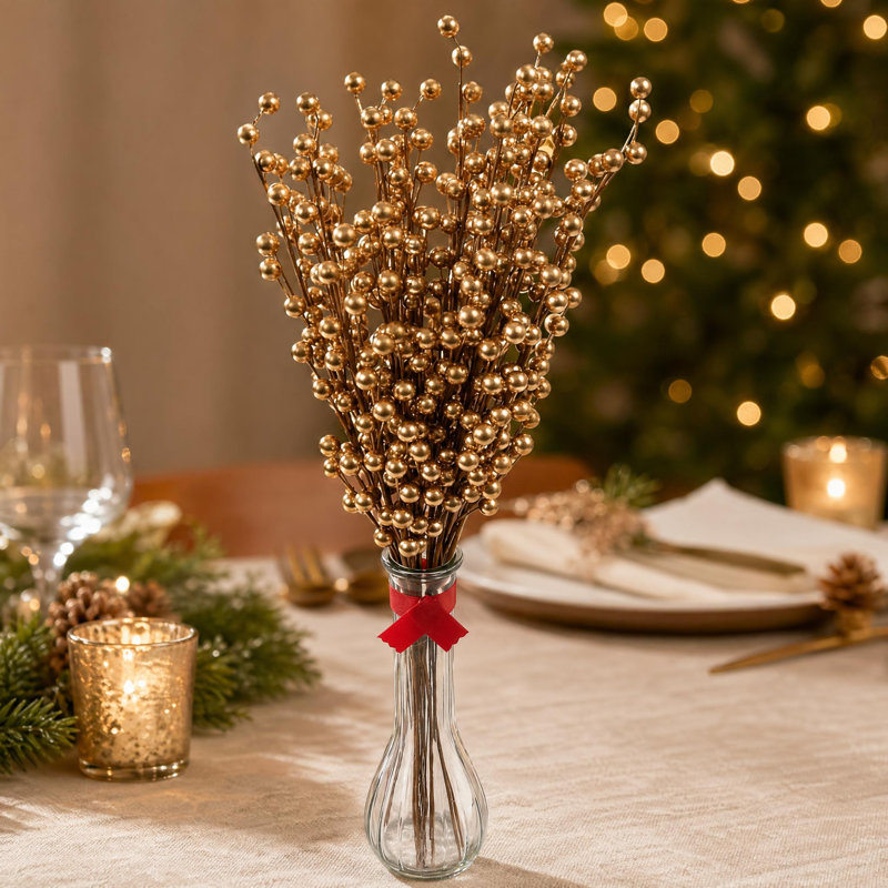Ensemble de baies de Noël artificielles en or 17 pouces avec 35 baies (ensemble de 24)