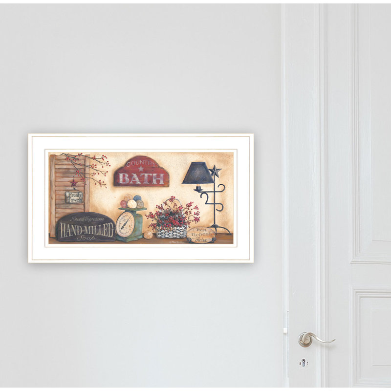 "Country Bath", art mural encadré pour le salon et la maison par Pam Britton, Cadre blanc